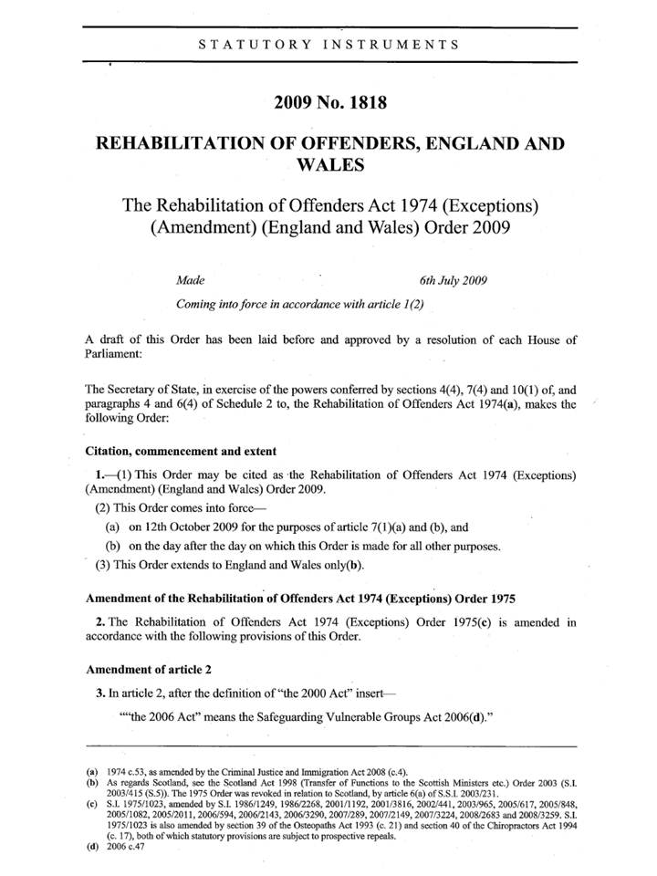 Exceptions Order for Rehabilitation of Offenders Act image