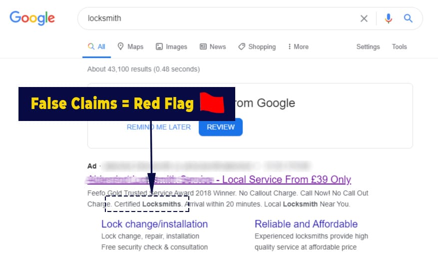 Red Flag Hiring a Locksmith - Locksmith false accreditation claim 3rd party approval